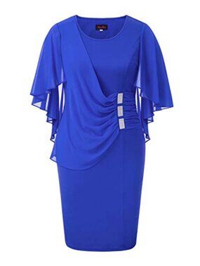 Plus Size Chiffon Cape Sleeve Bodycon Pencil Midi Dress